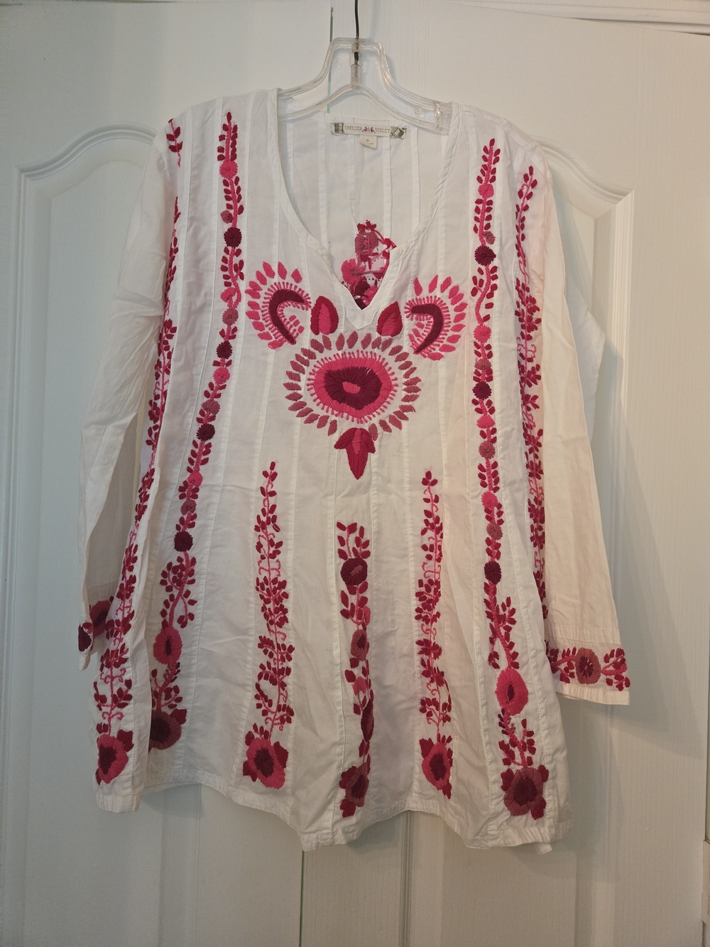 Chelsea & Violet White Tunic with Pink Embroidery